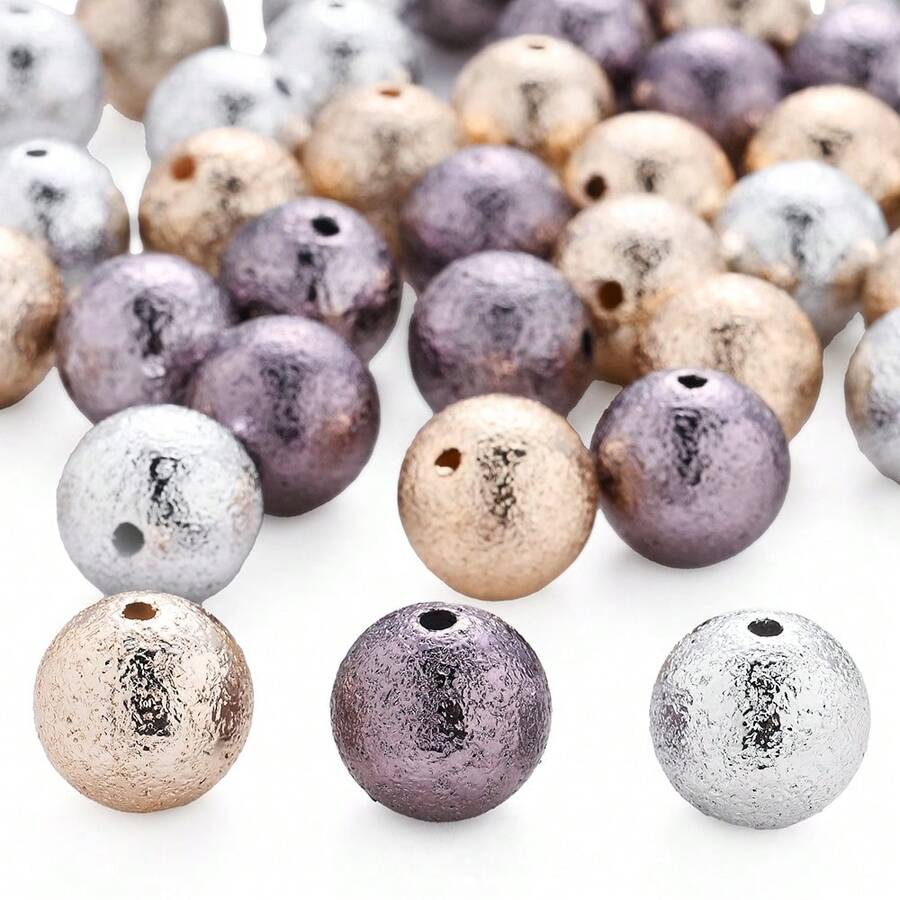 10颗16毫米手工镀银星尘塑料圆球隔珠皱纹珠，适用于珠宝制作DIY手链手机链工艺品