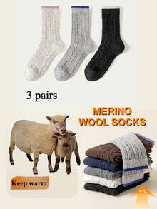 1/2/3/5 双装美利奴羊毛袜，冬季保暖袜，撞色女士中长袜，秋冬季加厚袜