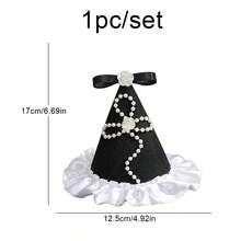 1 Set Handmade Black Elegant Birthday Hat With Pearl, Rose, Bow Lace Trim, Party Costume Photo Prop For Adults - Black - View 10