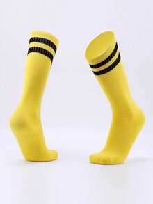 1 Pair Children's Knee-High Striped Sports Socks, Professional Long Soccer Socks, Made Of Polyester Knit Fabric, Suitable For Outdoor Sports And Daily Wear For 3-12 Years Old Kids - Multicolor - View 24