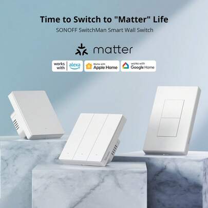  SONOFF Matter Smart Light Switch, 2.4GHz WiFi Switch, Neutral Wire Required, Alexa Compatible, 2 Gang, M5-2C-80W