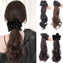 Estensione per capelli con scrunchie e coda di cavallo per donna - Acconciatura riccioluta voluminosa, opzioni di colore multiple, fibra sintetica morbida e naturale, design con scrunchie in raso facile da indossare per moda quotidiana e styling per feste - Multicolore - Visualizzare 2