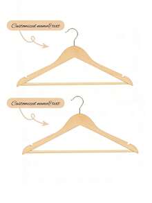 Custom Wooden Hangers, High-Quality Hangers, Premium Slim Wooden Hangers, Thick Wooden Pieces Customizable With Name/Text And Anti-Slip Coating, Durable Wood Hangers With 360° Swivel Hook & Notches, Slim Coat Hanger Wooden, Sturdy Wooden Clothes Rack, Trouser Hanger, Clothes Organizer, For Shirts, Jackets, Dress, Pant (Natural, 30) - Multicolor - View 9
