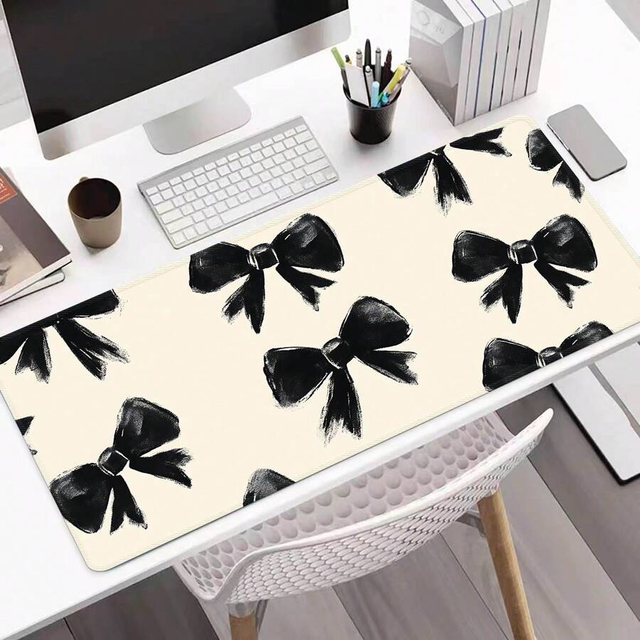 Tấm lót chuột lớn màu đen có nơ, thảm lót bàn chơi game, tấm lót bàn phím lớn, có thể giặt, đế cao su chống trượt, viền may chắc chắn, quà tặng lót chuột, tấm bảo vệ bàn làm việc, tấm lót học tập, nhiều kích cỡ, thảm bàn phím máy tính, tấm lót laptop, phụ kiện bàn làm việc văn phòng, đồ dùng văn phòng, trang trí văn phòng.