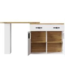 Extendable Bar Table With Storage (138-204*39*104cm), 360° Rotating Dining Bar, Modern Movable Bar Table, High Table Kitchen Island Bistro Table, Sideboard Cabinet With Shelves, White - White - View 9