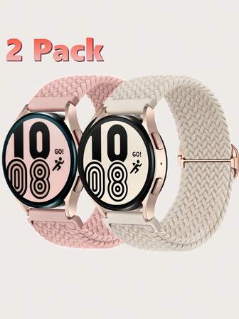 2 Packs 20mm Braided Stretchy Solo Loop Watch Bands Compatible With Samsung Galaxy Watch 8 7 FE 6 5 4 40mm 44mm, Galaxy Watch 6 4 Classic, Galaxy Watch 5 Pro 45mm/ Watch 4 Classic 42mm 46mm, Galaxy Watch 3 41mm, Galaxy Active2, Compatible With Huawei Honor Garmin Amazfit Watch Straps For Women And Men