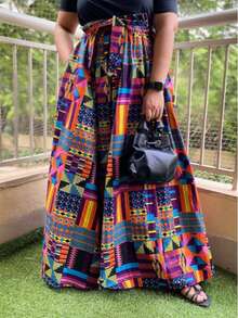 Allover Print Pocket Belted Twist Waist Beach Skirt - Mixed Colors - View 3