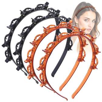 1/2PCS Bangs Hairstyle Hairpin Headband, Professional Weave Bangs Clip, Non-Slip Toothed Daily Simple Headband Braid Tool, Women Fashion Hair Accessories (Black And Brown)