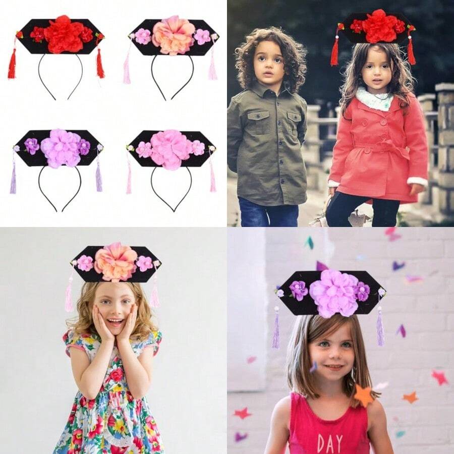 4piezas Tocado Infantil Dinastia Qing Flores Y Borlas Accesorios De Cabello Chino Para Niño Niña Para Actuaciones Y CelebracionesConveniente y duradero,Los favoritos de los niños - como en la foto - Ver 1