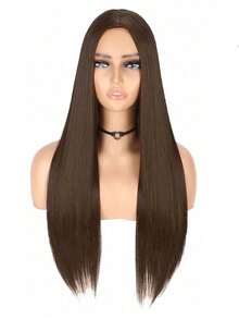 Long Straight Black Wigs For Women, Synthetic Black Straight Wig, Black Long Hair Wigs 76.2 Cm (Black) - Brown - View 3