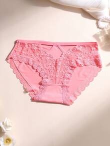 4 piezas Bragas de mujer de triángulo de seda de hielo con encaje sexy, calado y empalme, de cintura baja, sin costuras, lencería suave, cómoda y transpirable para yoga, deportes y uso diario - Multicolor - Ver 3