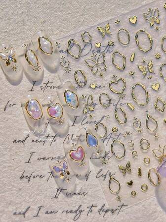 1 st metallnageldekaler, gör-det-själv-handgjorda nageldekaler med stjärnor, månar, äpplen, pentagram, klotter, söta katter, söt och kryddig Y2K-stil