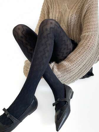 1켤레 여성용 메랄다 세로 스트라이프 다이아몬드 패턴 타이츠/팬티스타킹