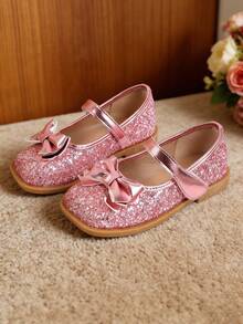 Girls Pink Flat Shoes, Children Spring Shoes - Hot Pink - View 2