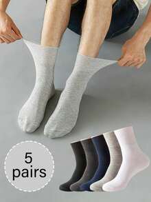 5 Pairs Men's Loose Top Comfortable Breathable Mid-Calf Socks, Non-Binding, Suitable For Daily And Outdoor Wear, All Year Round - Multicolor - View 2