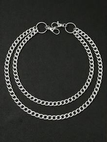 1 pièce Chaîne de pantalon en métal à double couche de style punk, accessoire de chaîne porte-clés polyvalent, convient pour un port quotidien - Argent - Voir 12