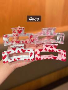 Bộ 4 kẹp tóc hình trái tim màu hồng thời trang tối giản dễ thương dành cho nữ, phụ kiện tóc lãng mạn cho ngày Valentine, kẹp tóc vuông cỡ trung bình, phù hợp cho trang phục thường ngày và dự tiệc, Chúc mừng ngày Valentine, phụ kiện tóc nữ, phụ kiện nữ, quà tặng cho người yêu, kẹp tóc thanh lịch Valentine Muse - Nhiều màu - Xem 4