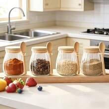 Conjunto de 1/2/3/4 potes de vidro para temperos de cozinha, 360ml, com tampas, estampa de abóbora, ideais para armazenar especiarias, grãos de café, com colher. Perfeitos para guardar temperos, chás de ervas, grãos, cominho, açúcar e grãos de café. Ideais para organizar e decorar a mesa da cozinha. Perfeitos também para festas, casamentos e presentes.