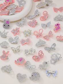 20个装女孩水钻发夹，款式包括兔子、蝴蝶、大象、皇冠、蝴蝶结、独角兽，简约刘海夹，可爱百搭，适合日常佩戴，爪夹，发卡