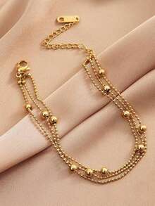1PC Fashion Minimalist Elegant Stainless Steel Women's Party Date Beaded Chain Bracelet - Yellow Gold - View 2
