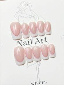 10片手工方形亚克力美甲贴片，中号，极简粉色美甲，V形白色法式美甲，闪粉镶边，前卫优雅简约春季美甲，夏季美甲贴片，冬季假指甲，节日美甲，圣诞节美甲，派对日常及约会适用，海滩热带度假风，DIY美甲，适合女性和女孩作为礼物，美甲用品，手工美甲贴片 - 彩色 - 查看 3