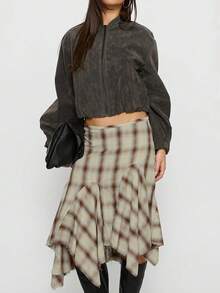 Women's Asymmetrical Plaid Midi Skirt  Y2k Retro Plaid A Line Pleated Skirt  Autumn Fashionable Flowy Maxi Skirt - 彩色 - 查看 5