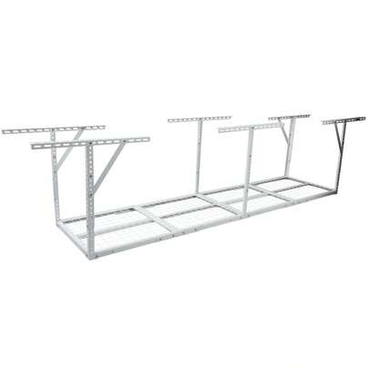 2x8FT Overhead Garage Storage Rack,Adjustable Storage Organization System,Heavy Duty Metal Garage Ceiling Storage Racks,450lbs Weight Capacity,White Color