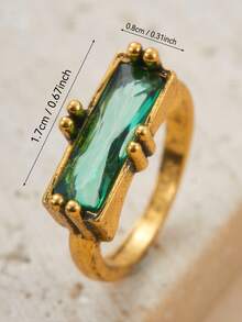 1枚优雅绿色立方氧化锆戒指，女士奢华波西米亚风格，周年纪念日情人节礼物派对饰品 - 戒指 - 查看 5