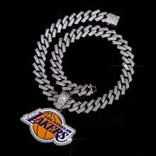 1 Piece Fashion  Alloy Inlaid Diamond Lakers Theme Necklace Multi-Layer Full Diamond Cuban Chain Sports Style Accessory European And American  Style Men's Necklace - Mặt dây chuyền bạc + dây chuyền  14mm 20in - Xem 2