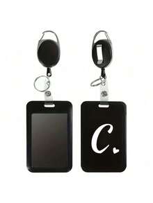 Black ID Card Holder With Black Retractable Reel Clip, White Heart & Letter A-Z Print, Anti-Theft Card Holder, Black Thumb Slot Hard Plastic Card Holder, Expandable ID Card Holder, Medical Insurance Card Protector, Waterproof Medical/Social Security Card Protector, Transit Card Holder, Meal Card Storage, Portable, Daily Essential, Perfect Gift And Souvenir For Holidays, Birthdays, Parties, Valentine's Day And New Year - Multicolor - View 23