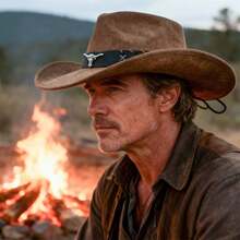 Sombrero de vaquera para hombre y mujer, estilo vintage, enrollable, de ala ancha, con cinturón para fiestas en clubes. - Marrón claro - Ver 3