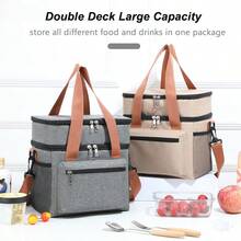 Cooler Bag, Picnic Bag, Insulated Bag, Lunch Bag For On The Go, Double-Decker Thermal Bag For Men And Women, Foldable Insulated Lunch Bag, Portable Lunch Box, Reusable Lunch Box For Men And Women With Shoulder Strap, Lunch Bag With Powerful Cooling Performance. Waterproof, Foldable Cooler Bag For School/Work/Outdoors - 藏蓝色 - 查看 7