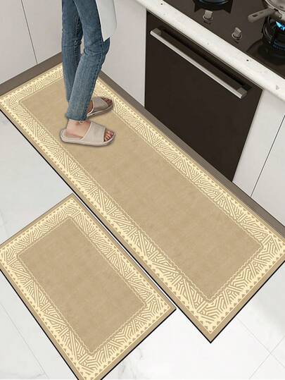 [HOT!!!] 1pc Soft Rubber Kitchen Mat, 3.5mm Thick Kitchen Rug, Retro Minimalist Decorative Art Style Absorbent Kitchen Mat Carpet, Can Be Self-Cut To Fit Kitchen Size, Surface Fabric Material, Middle Sponge Layer, Bottom Rubber Layer, Suitable For Kitchen Rugs, Kitchen Decor, Wedding Decor, Home Decor, Bathroom Mat, Entryway Mat, Laundry Room Mat, Hallway Carpet, Living Room Mat, Etc.