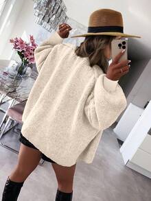 Women's Casual Loose Cream Yellow Homecoming Basic Cardigan Sweater, Suitable For Daily, Tea Party, Travel, Autumn/Winter - Apricot - View 6
