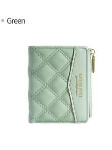 Ling格纹短款钱包，6种颜色可选（浅绿/浅紫/粉/黑/浅蓝/米色），金色拉链零钱包，迷你简约钱包，便携小巧钱包，阅读系列，清新时尚，奢华小众女士配饰，生日礼物推荐 - 彩色 - 查看 13
