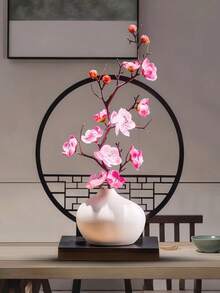 仿真盆景摆件，农历新年梅花盆景，人造盆栽花卉，中式桌面屏风摆件，可作餐桌中心装饰，家居、办公室桌面装饰，春节礼物 - 彩色 - 查看 1