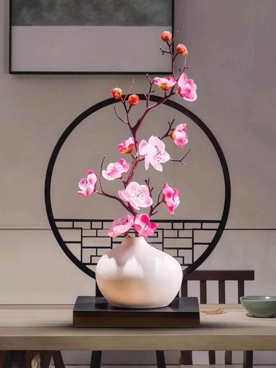 仿真盆景摆件，农历新年梅花盆景，人造盆栽花卉，中式桌面屏风摆件，可作餐桌中心装饰，家居、办公室桌面装饰，春节礼物 - 彩色 - 查看 1