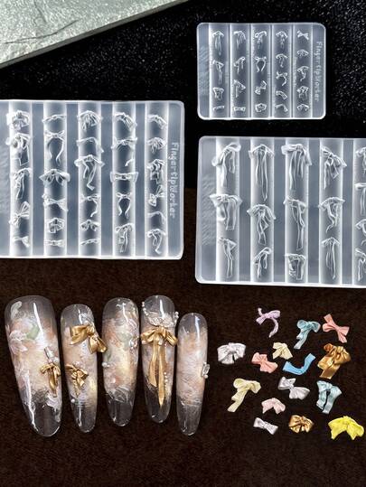 Long Silk Band Hand-Carved Bow, Mini Bow, Nail Carving Decoration Tool, Diy Nail Art Mold