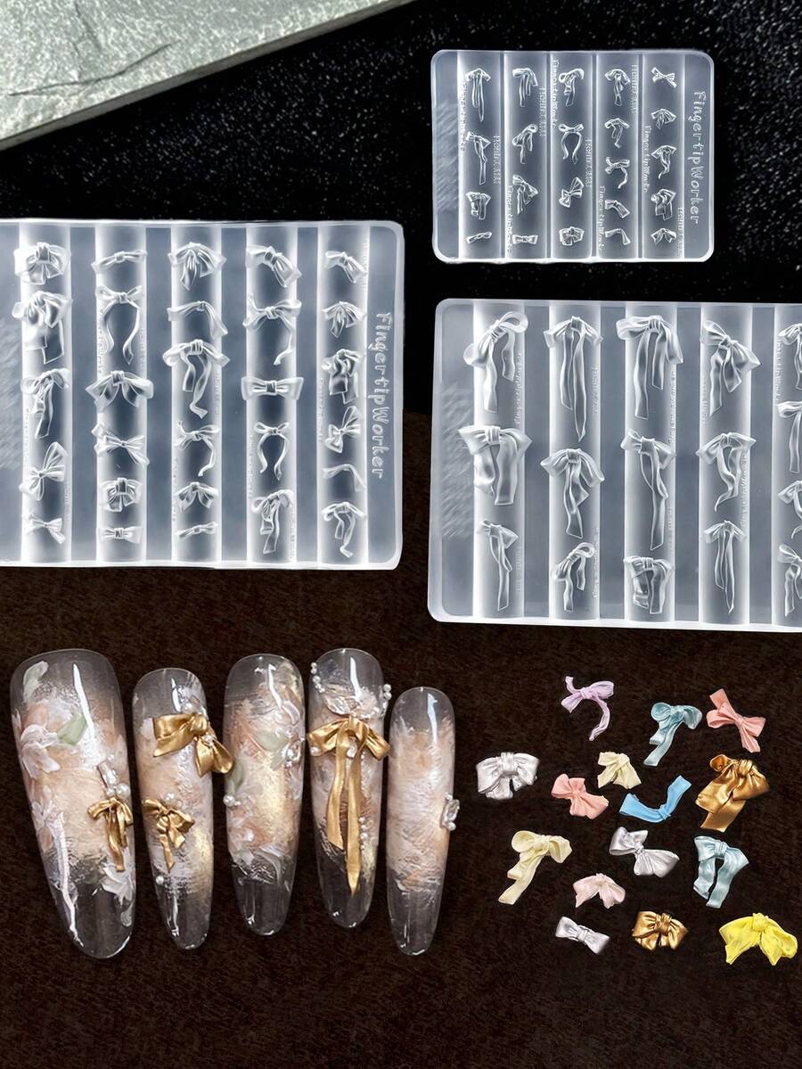 Long Silk Band Hand-Carved Bow, Mini Bow, Nail Carving Decoration Tool, Diy Nail Art Mold