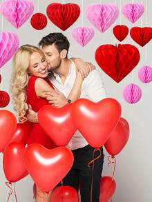 8个/1个情人节心形蜂窝纸球吊坠，粉色纸心吊坠，适用于情人节、婚礼派对装饰、生日派对装饰、礼品包装、情人节装饰、情人节派对、情人节礼物 - 彩色 - 查看 9