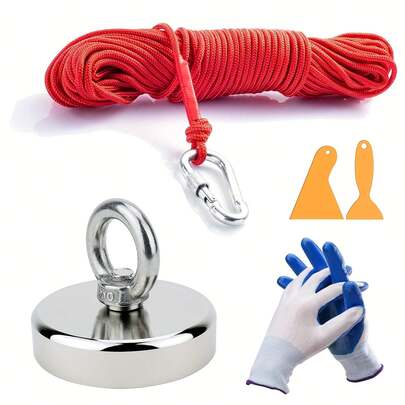 20m Rope & Gloves Heavy Duty Magnetic Fishing Kit | Magnetic Hook Compatible With Magnetic Fishing Rod, Suitable For River And Fishing, Easy To Install, Durable Metal, Great For Retrieving Lost Items, Fishing Gear, Cylindrical, Suitable For Salvage Operations