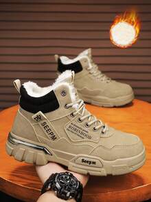 Neue Herren Winter Sport Schnürstiefel mit Plüschfutter rutschfest und warm, thermisch gefütterte High-Top Lässig Schuhe, Winterschuhe, Stiefel, Schnürstiefeletten mit rundem Zehenbereich - Khaki - Übersicht 1