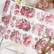 Journaling Scrapbook PET Tapes - Floral Scrapbooking Junk Journal Supplies, Flower Decorative Tapes Art Crafts, Aesthetic Washi Tapes Scrapbooking Supplies, Floral Journaling Tapes - 粉紅色牡丹 - 查看 3