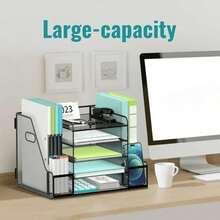 5-Tier Paper Tray Organizer With Magazine Rack, Mesh File Rack, Suitable For Desktop Storage In Homes, Offices,Back To School,School Supplies - Negro - Ver 5