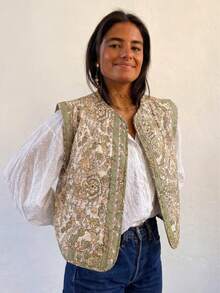 GMFP Women's Casual Elegant Fashion Printed Quilted Sleeveless Cardigan Vest, Vacation Style, Suitable For New Year/Valentine's Day - Green - View 1