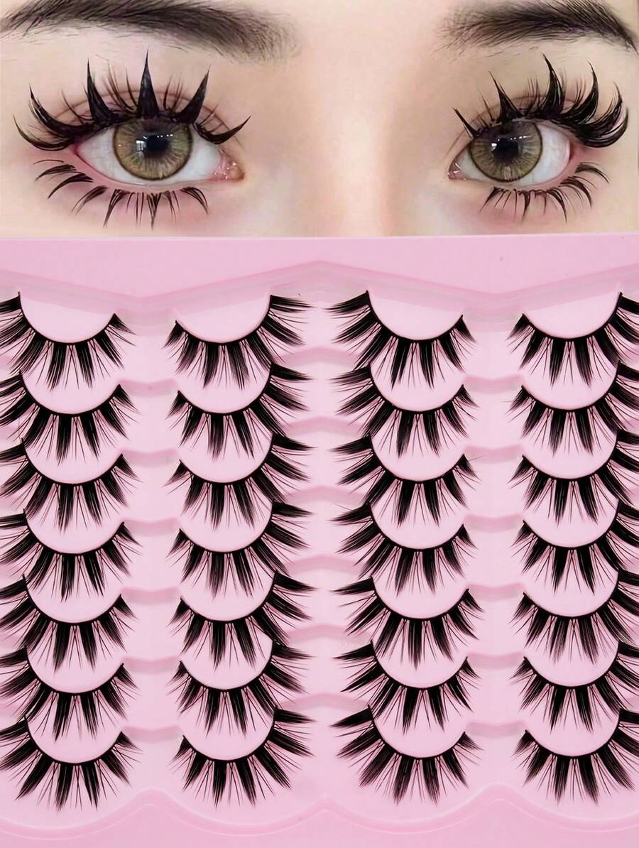 14 Pairs Manga Lashes Eyes Lashes Soft Natural Long Eyelashes Fake Lashes,Anime Wispy Strip False Eyelashes,For Used Daily Makeup Extension Cosplay,Party Reusable Strip Lashes,Lashes,Eyelashes,Fake Lashes - 尖尾漫畫款 - 查看 1
