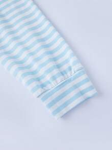 Women Y2K Striped 2 Piece Loungewear Set  Oversized Long Sleeve Crop Top  High Waisted Shorts  Cozy Casual Pajama Set For Lounge, Sleep  Weekend Outfits  Back To School Outfits - 天藍 - 查看 9