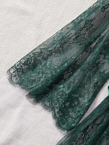 ROMWE Goth Deep V Lace Semi-Sheer Sexy Sleepwear Set, Fashionable & Alluring Design For Women - Dark Green - View 6