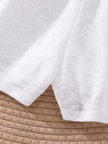 两件套女童针织提花无袖上衣和松紧腰短裤套装，休闲夏季装扮 - 白色 - 查看 9