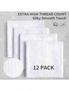 12-Pack Men's Handkerchiefs, 16x16 Inches, White Classic Pocket Handkerchiefs, 2025. Classic Men's Polyester Absorbent Check Handkerchiefs, Thin, Vintage Style, Small Square Handkerchiefs For Elderly To Wipe Sweat. - Multicolor - View 5